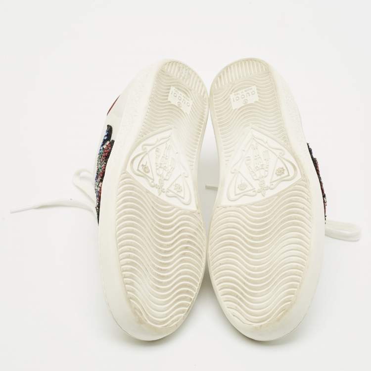 Pre Owned Gucci White Leather and Snakeskin Leather Ace Low Top Sneakers Size 35.5