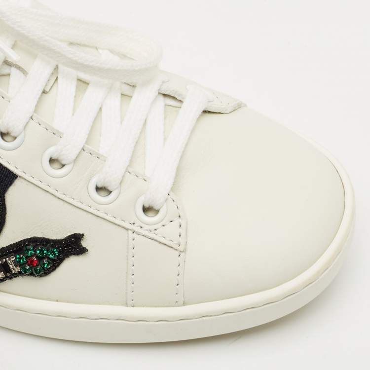 Pre Owned Gucci White Leather and Snakeskin Leather Ace Low Top Sneakers Size 35.5
