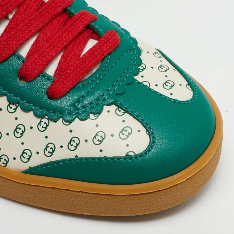 Pre Owned Gucci x Dapper Dan Green/Off White GG Micro Leather G74 Sneakers Size 35