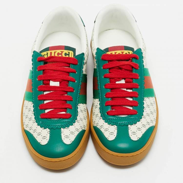 Pre Owned Gucci x Dapper Dan Green/Off White GG Micro Leather G74 Sneakers Size 35