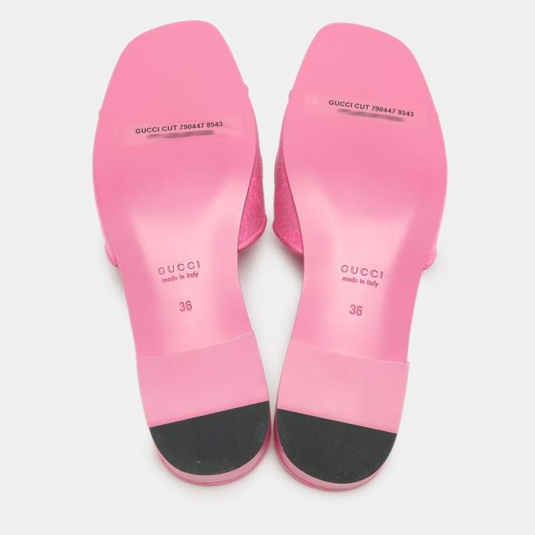 Pre Owned Gucci Pink interlocking G Canvas Flat Slides Size 36