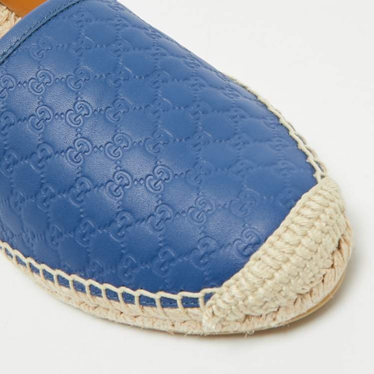 Pre Owned Gucci Blue Microguccissima Leather Espadrille Flats Size 37.5