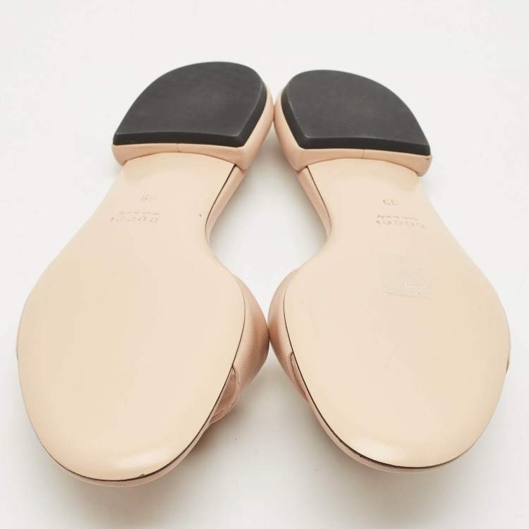 Pre Owned Gucci Light Pink Leather Double G Flat Slides Size 39
