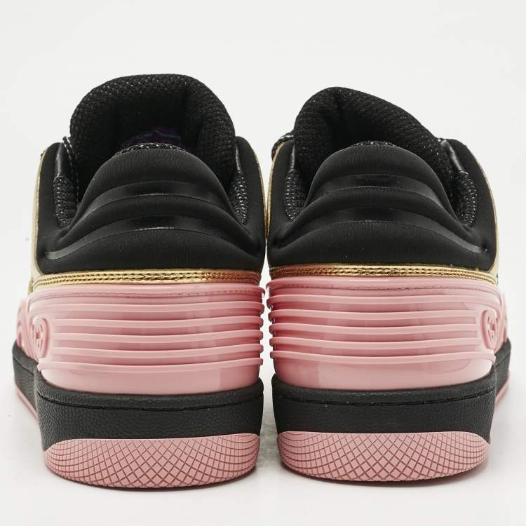 Pre Owned Gucci Multicolor Fabric and Leather Basket Low Top Sneakers Size 36