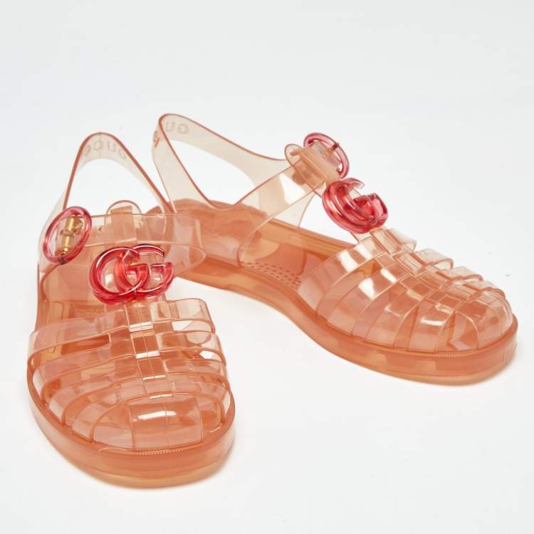 Pre Owned Gucci Orange Glossy Jelly GG Marmont Flat Sandals Size 35