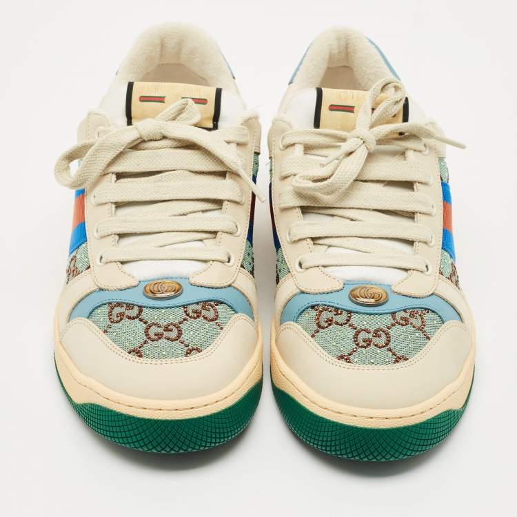 مملوكة مسبقًا Gucci Multicolor Nubuck Leather and Crystal GG Canvas Screener Sneakers Size 42