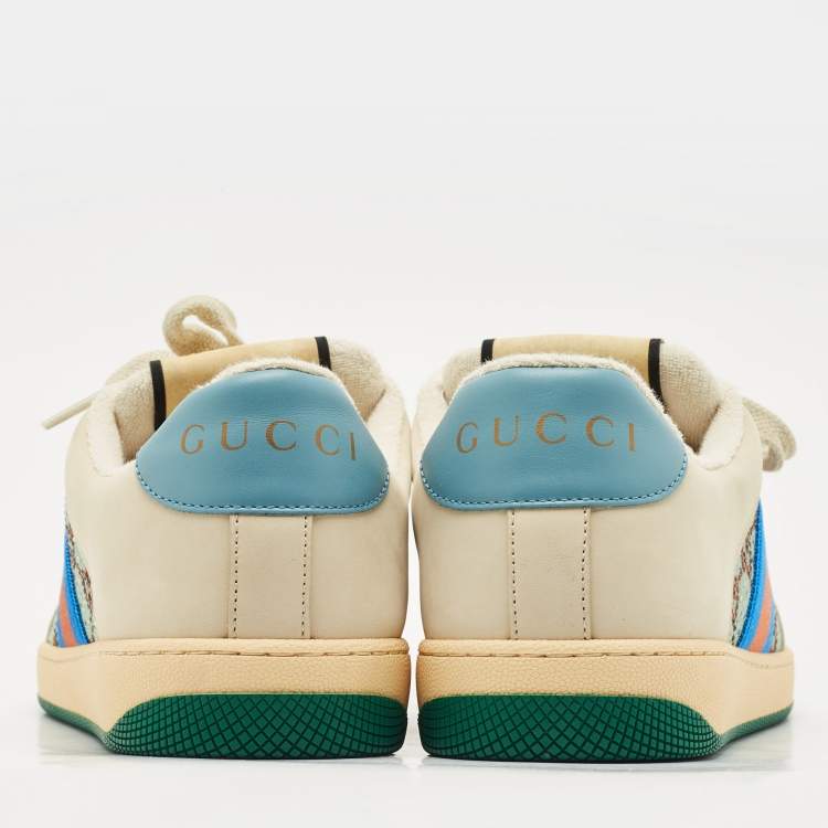 مملوكة مسبقًا Gucci Multicolor Nubuck Leather and Crystal GG Canvas Screener Sneakers Size 42