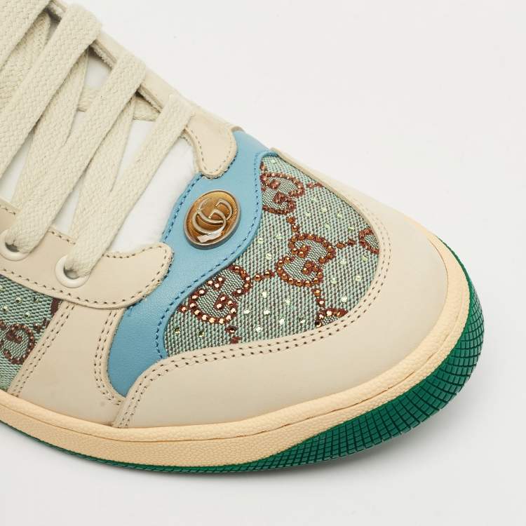 مملوكة مسبقًا Gucci Multicolor Nubuck Leather and Crystal GG Canvas Screener Sneakers Size 42