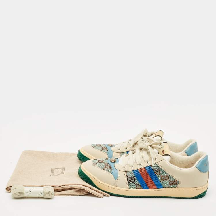 مملوكة مسبقًا Gucci Multicolor Nubuck Leather and Crystal GG Canvas Screener Sneakers Size 42