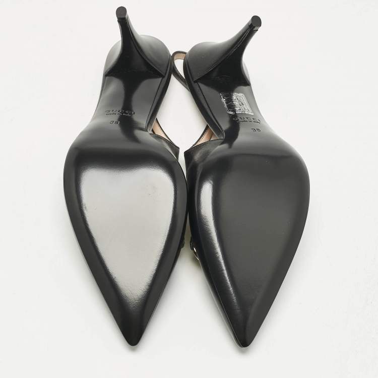 Pre Owned Gucci Black Leather Horsebit Slingback Pumps Size 38