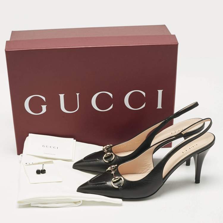 Pre Owned Gucci Black Leather Horsebit Slingback Pumps Size 38