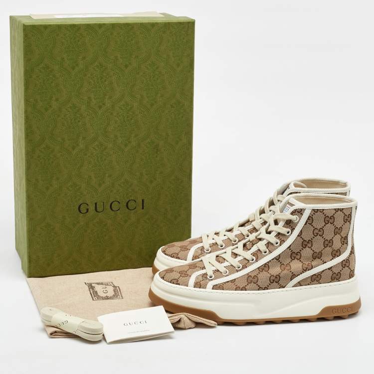 Pre Owned Gucci Beige/Brown GG Canvas Tennis 1977 High Top Sneakers Size 41.5