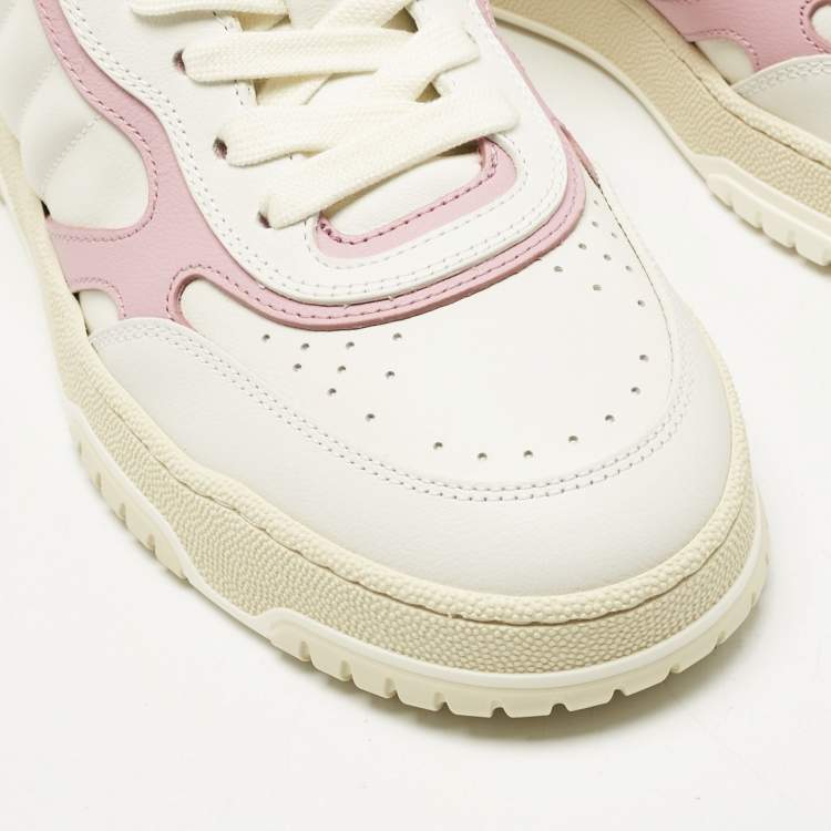 Pre Owned Gucci White/Pink Leather GG Lace Up Sneakers Size 39
