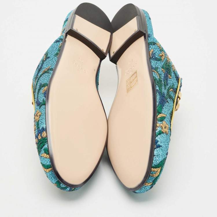 Pre Owned Gucci Multicolor Brocade Fabric Princetown Flat Mules Size 36