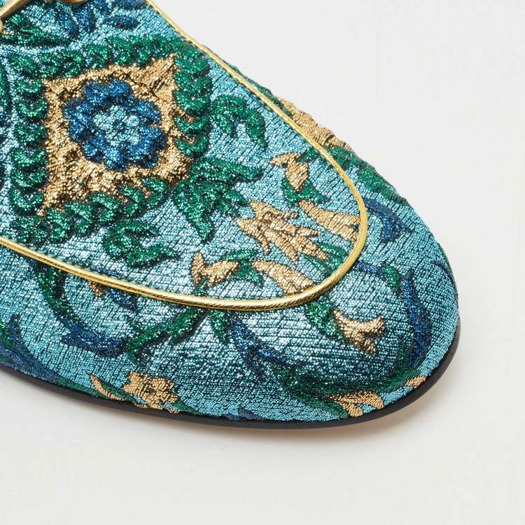 Pre Owned Gucci Multicolor Brocade Fabric Princetown Flat Mules Size 36