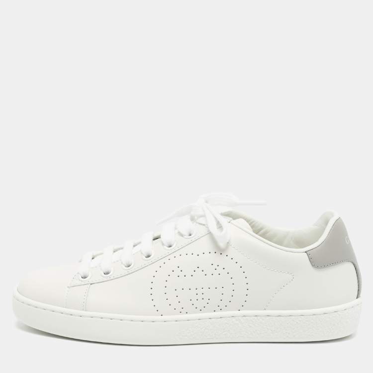 Pre Owned Gucci White Perforated Interlocking G Leather Ace Sneakers Size 35