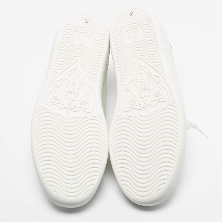 Pre Owned Gucci White Perforated Interlocking G Leather Ace Sneakers Size 35