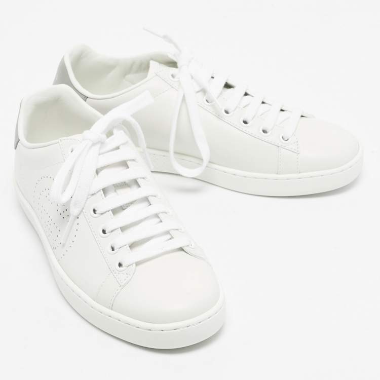 Pre Owned Gucci White Perforated Interlocking G Leather Ace Sneakers Size 35