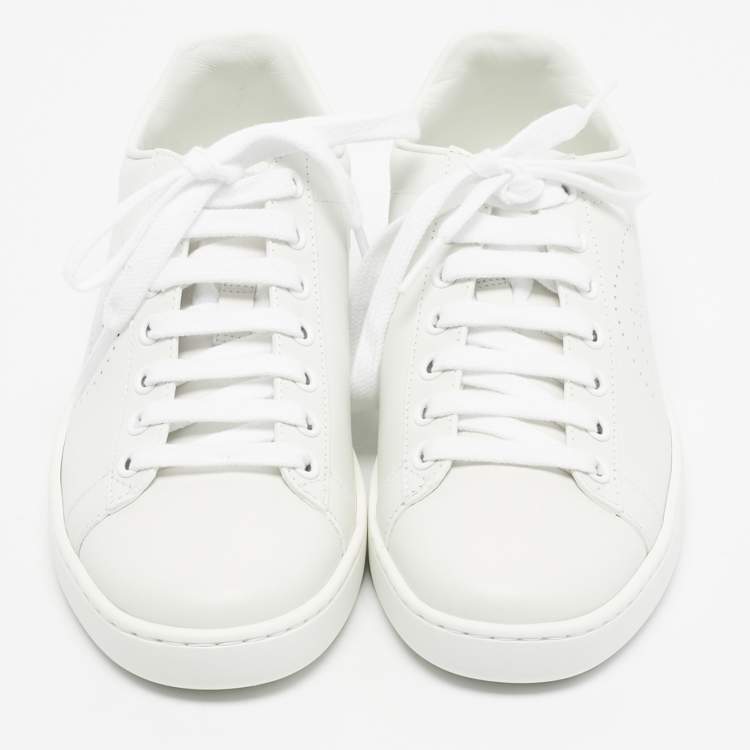 Pre Owned Gucci White Perforated Interlocking G Leather Ace Sneakers Size 35