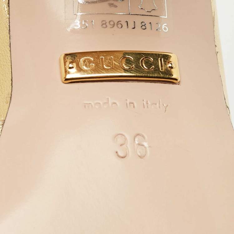 Pre Owned Gucci x Adidas Gold Leather Nappa Silk Slide Sandal Size 36