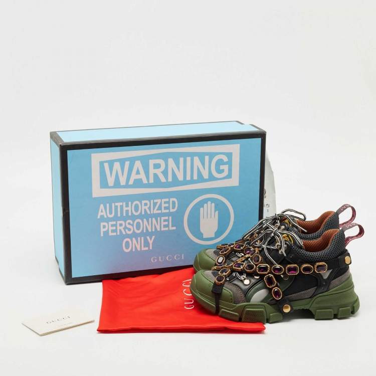 Pre Owned Gucci Multicolor Mesh and Leather Flashtrek Sneakers Size 38.5