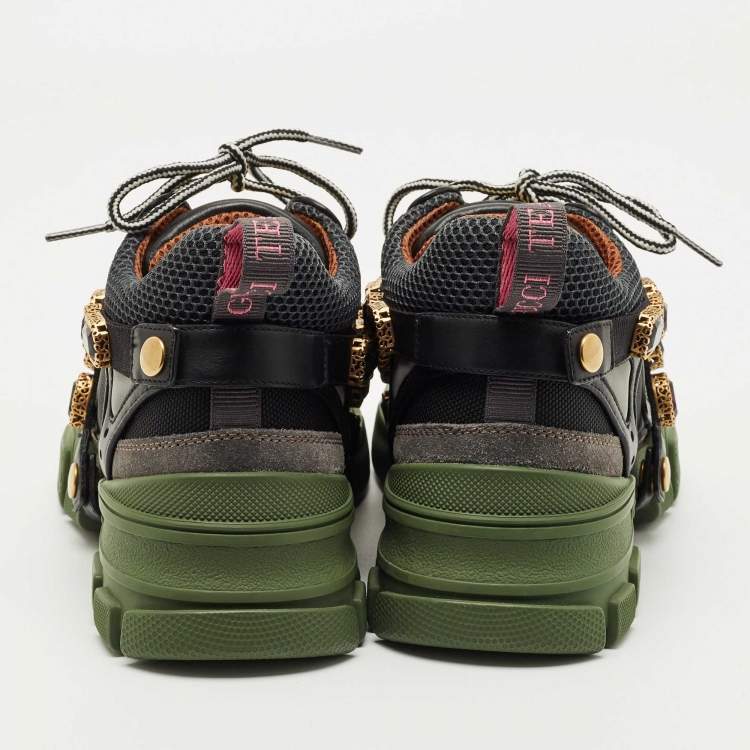 Pre Owned Gucci Multicolor Mesh and Leather Flashtrek Sneakers Size 38.5