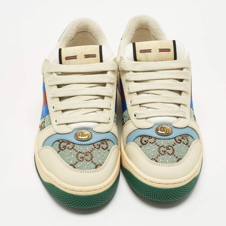 Pre Owned Gucci Multicolor Nubuck Leather and Crystal GG Canvas Screener Sneakers Size 37