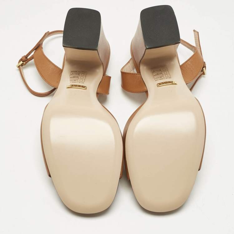 Pre Owned Gucci Brown Leather Horsebit Ankle Strap Sandals Size 37