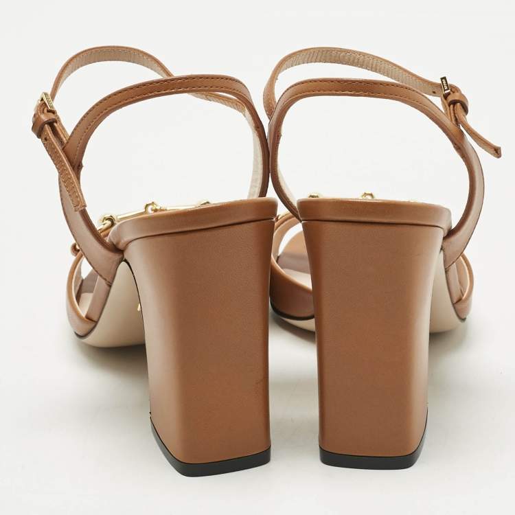 Pre Owned Gucci Brown Leather Horsebit Ankle Strap Sandals Size 37