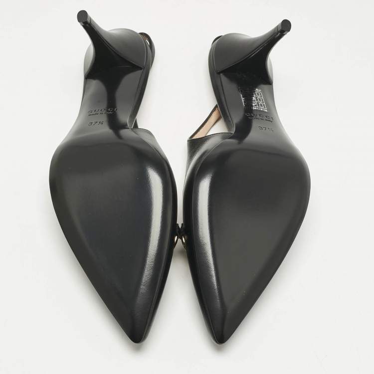 Pre Owned Gucci Black Leather Horsebit Slingback Pumps Size 37.5