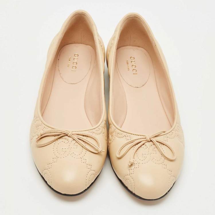 Pre Owned Gucci Beige GG Matelassé Leather Jolie Ballet Flats Size 37