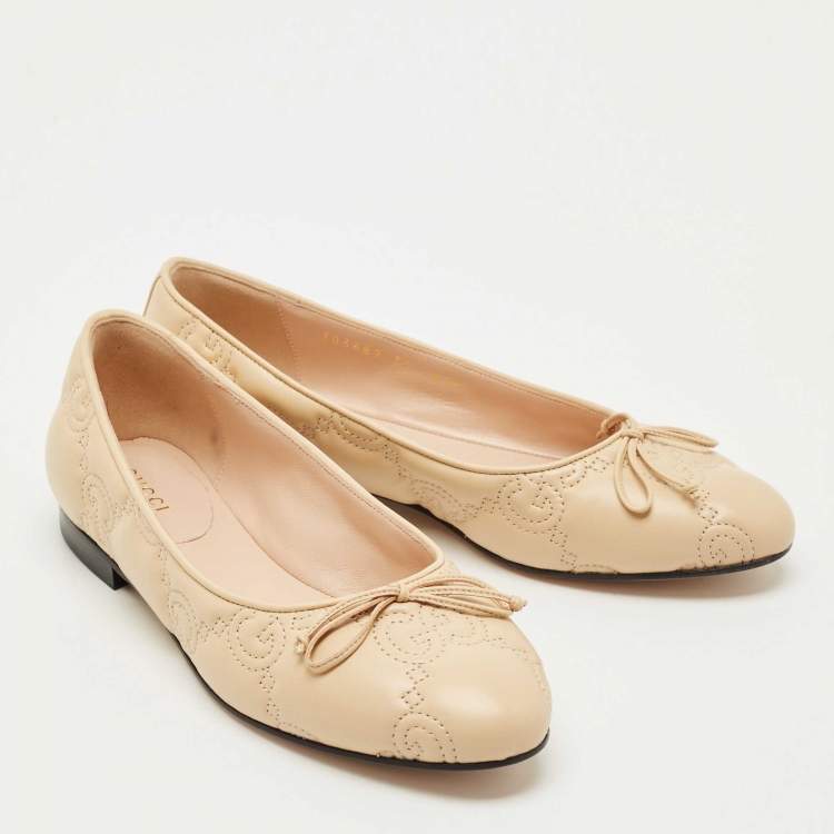 Pre Owned Gucci Beige GG Matelassé Leather Jolie Ballet Flats Size 37