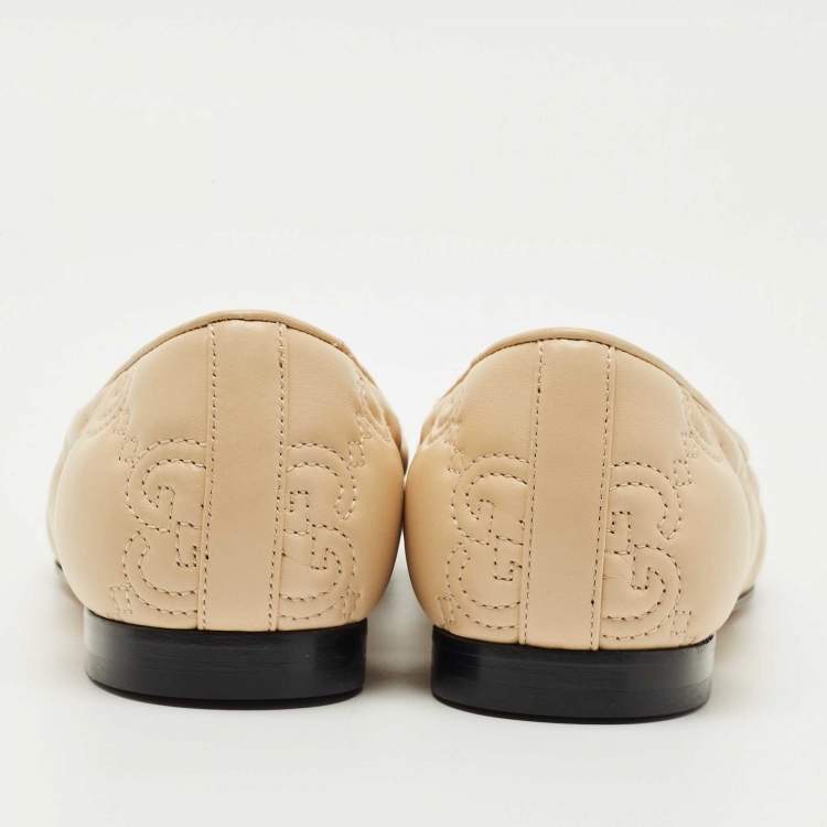 Pre Owned Gucci Beige GG Matelassé Leather Jolie Ballet Flats Size 37
