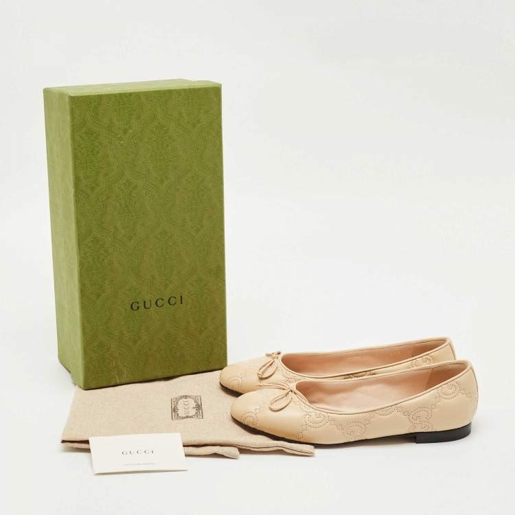 Pre Owned Gucci Beige GG Matelassé Leather Jolie Ballet Flats Size 37