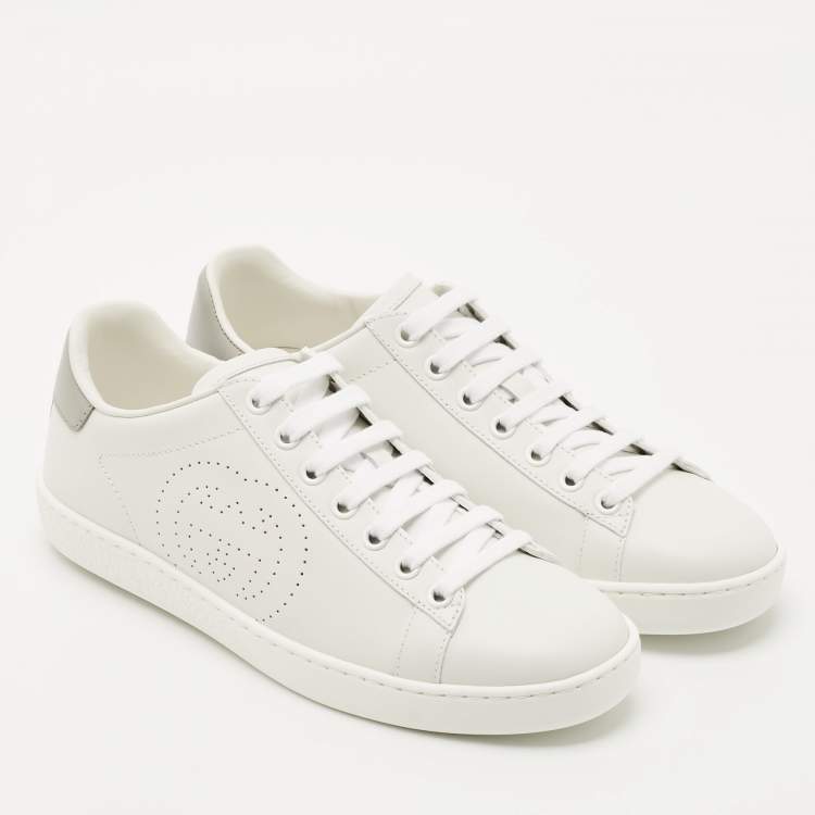Pre Owned Gucci White Perforated Interlocking G Leather Ace Sneakers Size 36