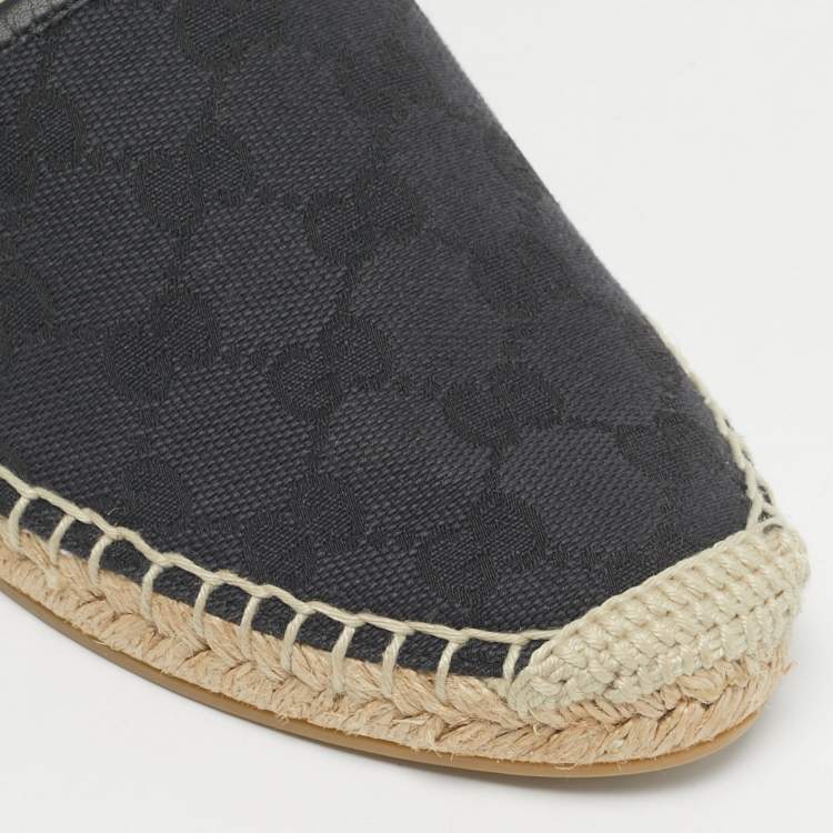 Pre Owned Gucci Navy Blue/Black Denim and Leather GG Canvas Espadrille Flats Size 38.5