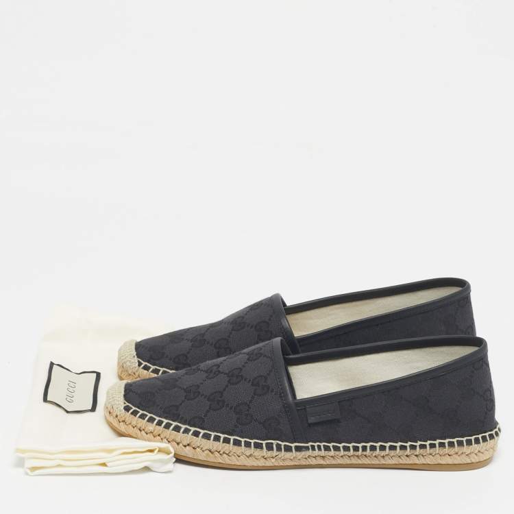 Pre Owned Gucci Navy Blue/Black Denim and Leather GG Canvas Espadrille Flats Size 38.5