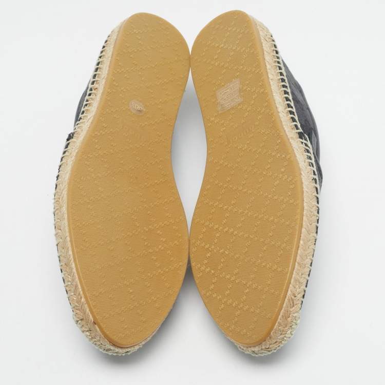 Pre Owned Gucci Navy Blue/Black Denim and Leather GG Canvas Espadrille Flats Size 38.5