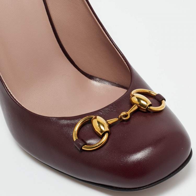 Pre Owned Gucci Burgundy Leather Horsebit Pumps Size 40