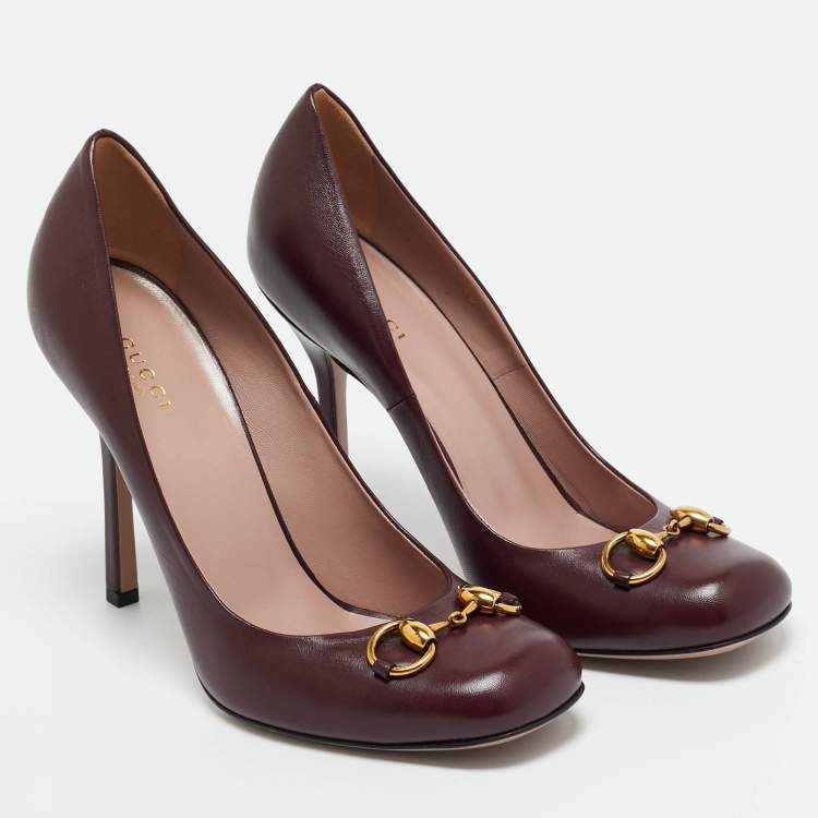 Pre Owned Gucci Burgundy Leather Horsebit Pumps Size 40