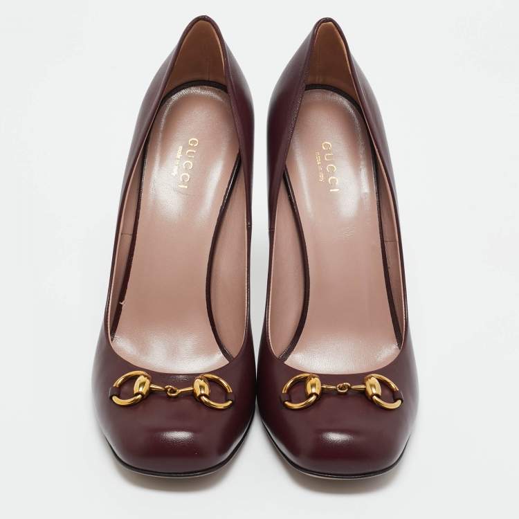 Pre Owned Gucci Burgundy Leather Horsebit Pumps Size 40
