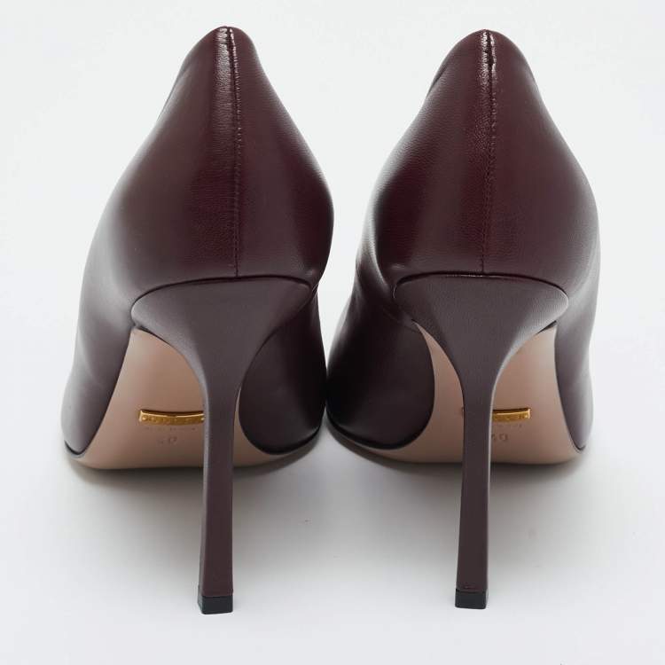 Pre Owned Gucci Burgundy Leather Horsebit Pumps Size 40