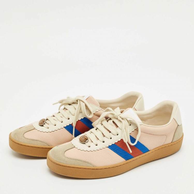 Pre Owned Gucci Multicolor Leather and Suede Web Lace Up Sneakers Size 38.5