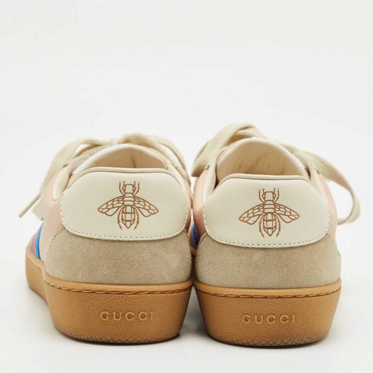 Pre Owned Gucci Multicolor Leather and Suede Web Lace Up Sneakers Size 38.5