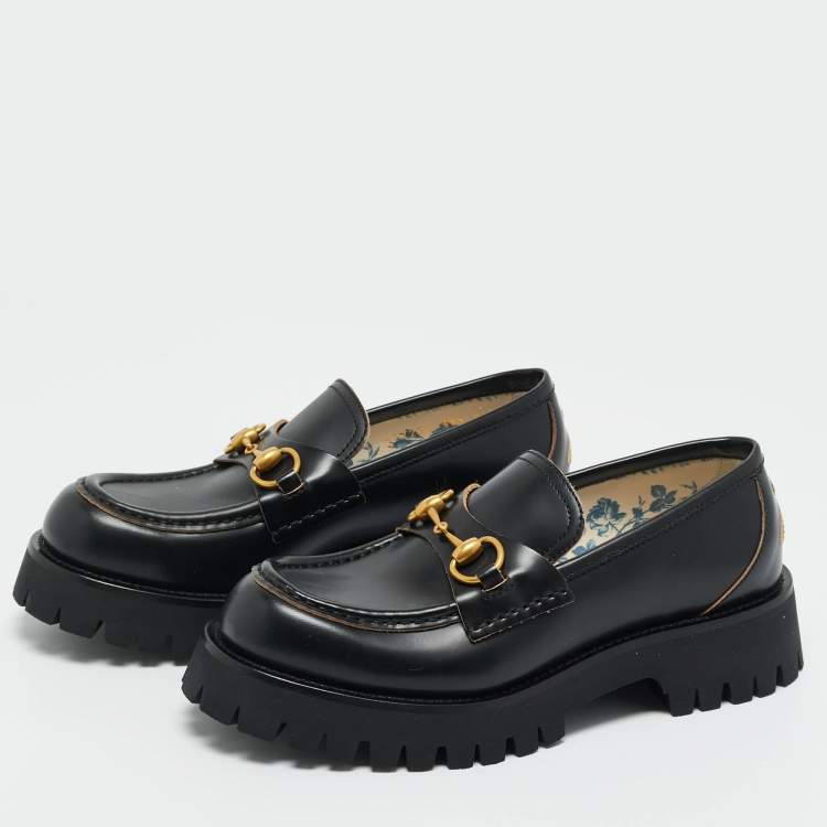 Pre Owned Gucci Black Leather Horsebit Loafers Size 38.5