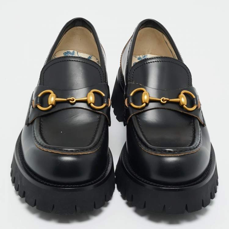 Pre Owned Gucci Black Leather Horsebit Loafers Size 38.5