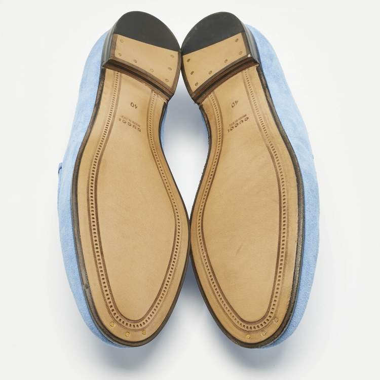 Pre Owned Gucci Light Blue Suede Jordaan Loafers Size 40