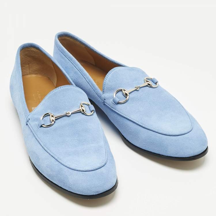 Pre Owned Gucci Light Blue Suede Jordaan Loafers Size 40