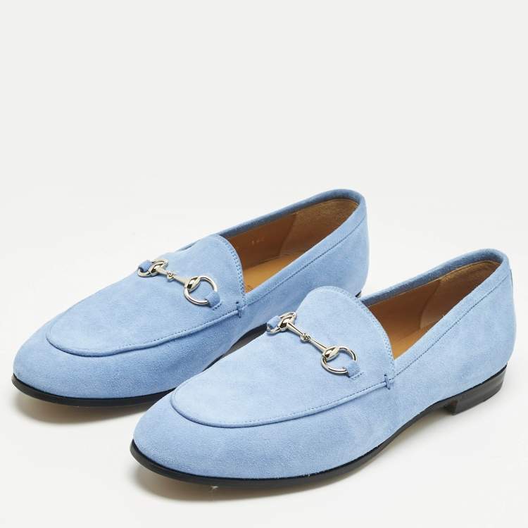 Pre Owned Gucci Light Blue Suede Jordaan Loafers Size 40
