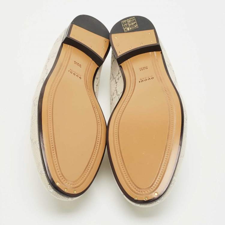 Pre Owned Gucci Cream Jacquard and Leather Jordaan Loafers Size 39.5